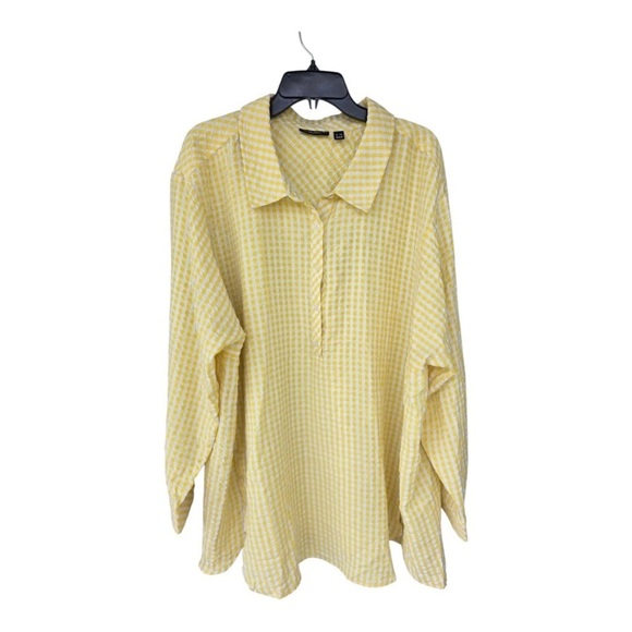Susan Graver Weekend Tunic Yarn Dyed Check Shirt Yellow 3X Plus Button Up - Picture 2 of 13